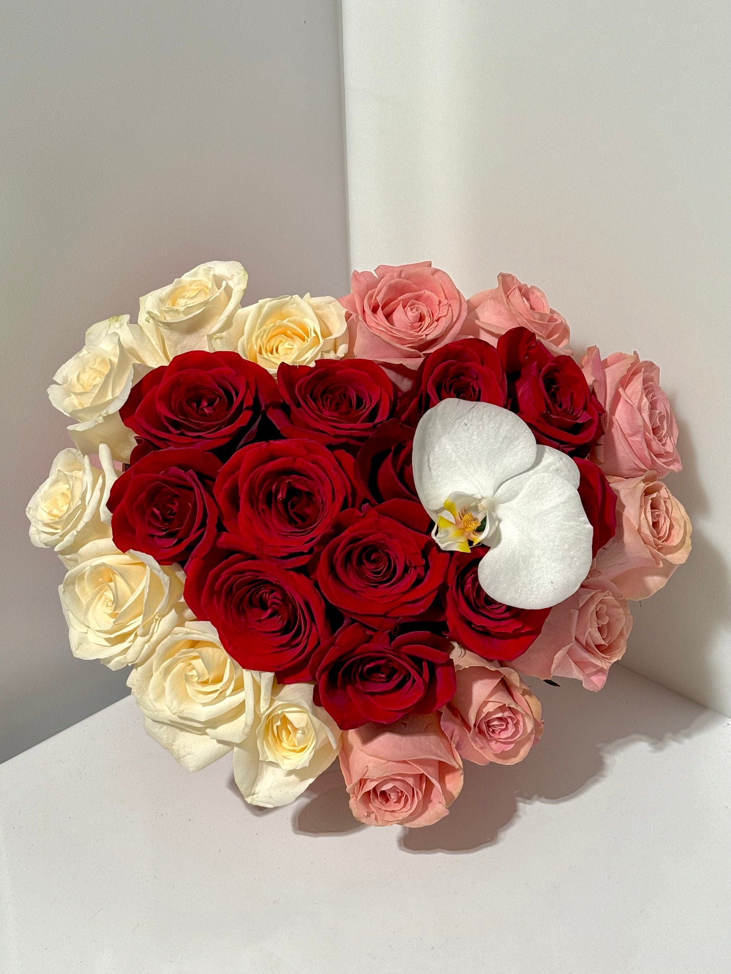 24 Roses & Orchids in Heart Box