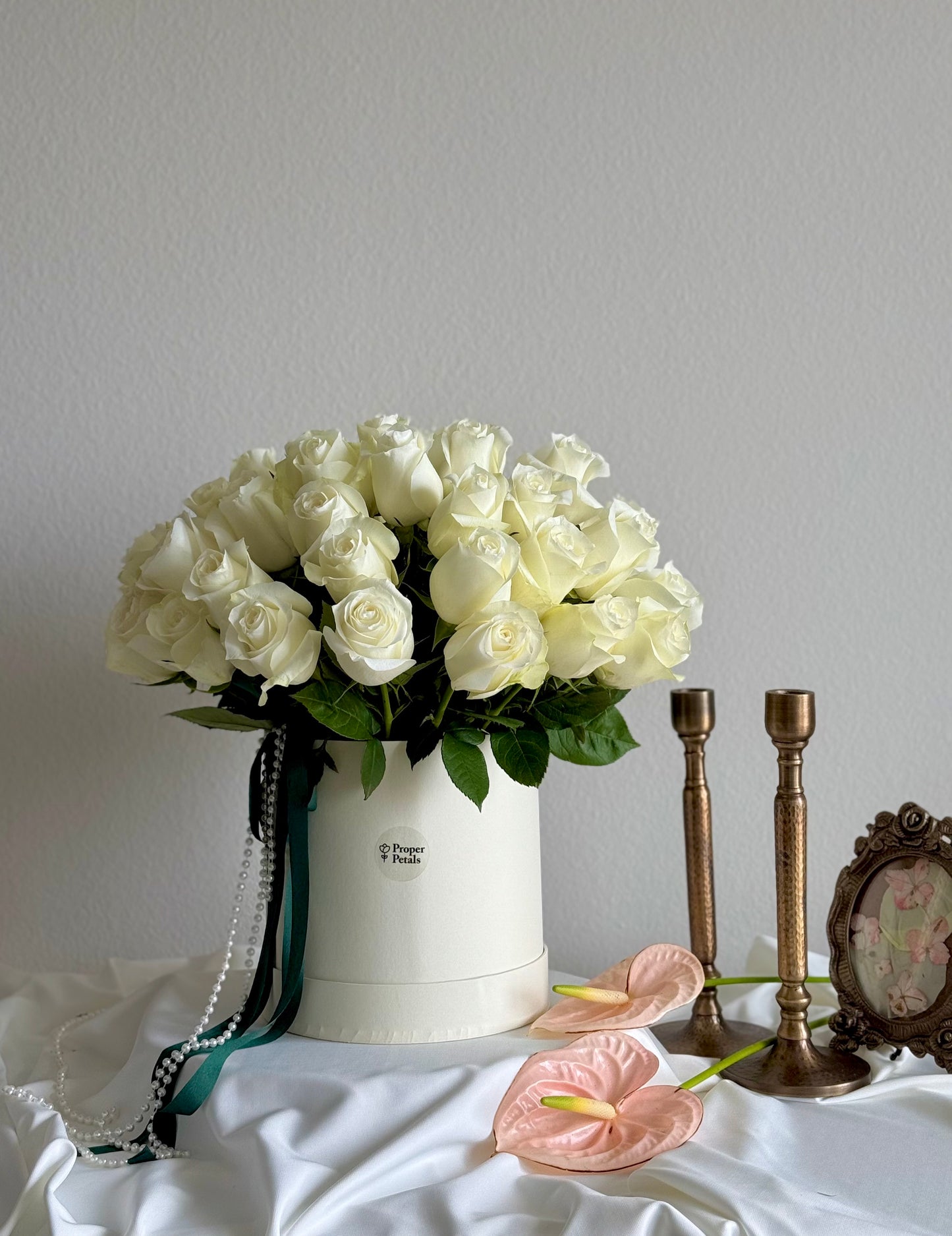50 White Roses in Box
