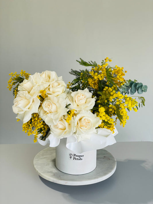 Roses & Mimosa in Box