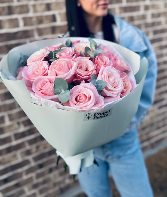 Pink Roses & Eucalyptus Bouquet