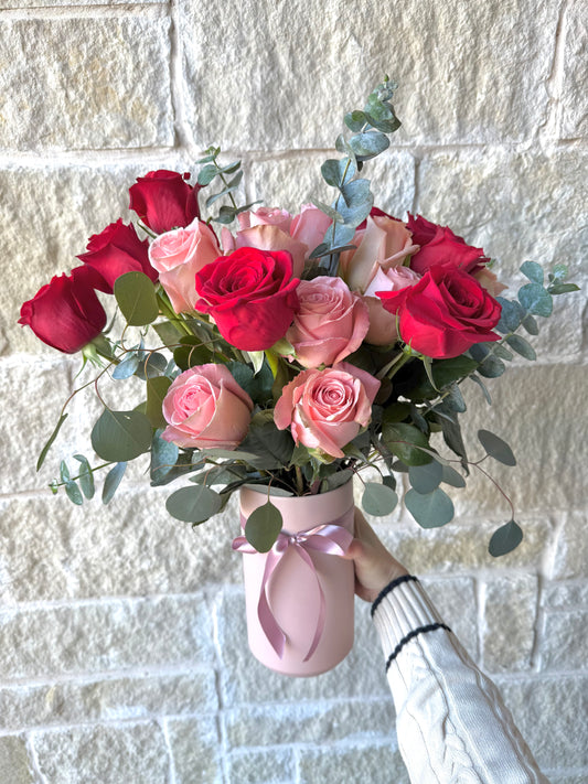 24 Roses in Pink Vase