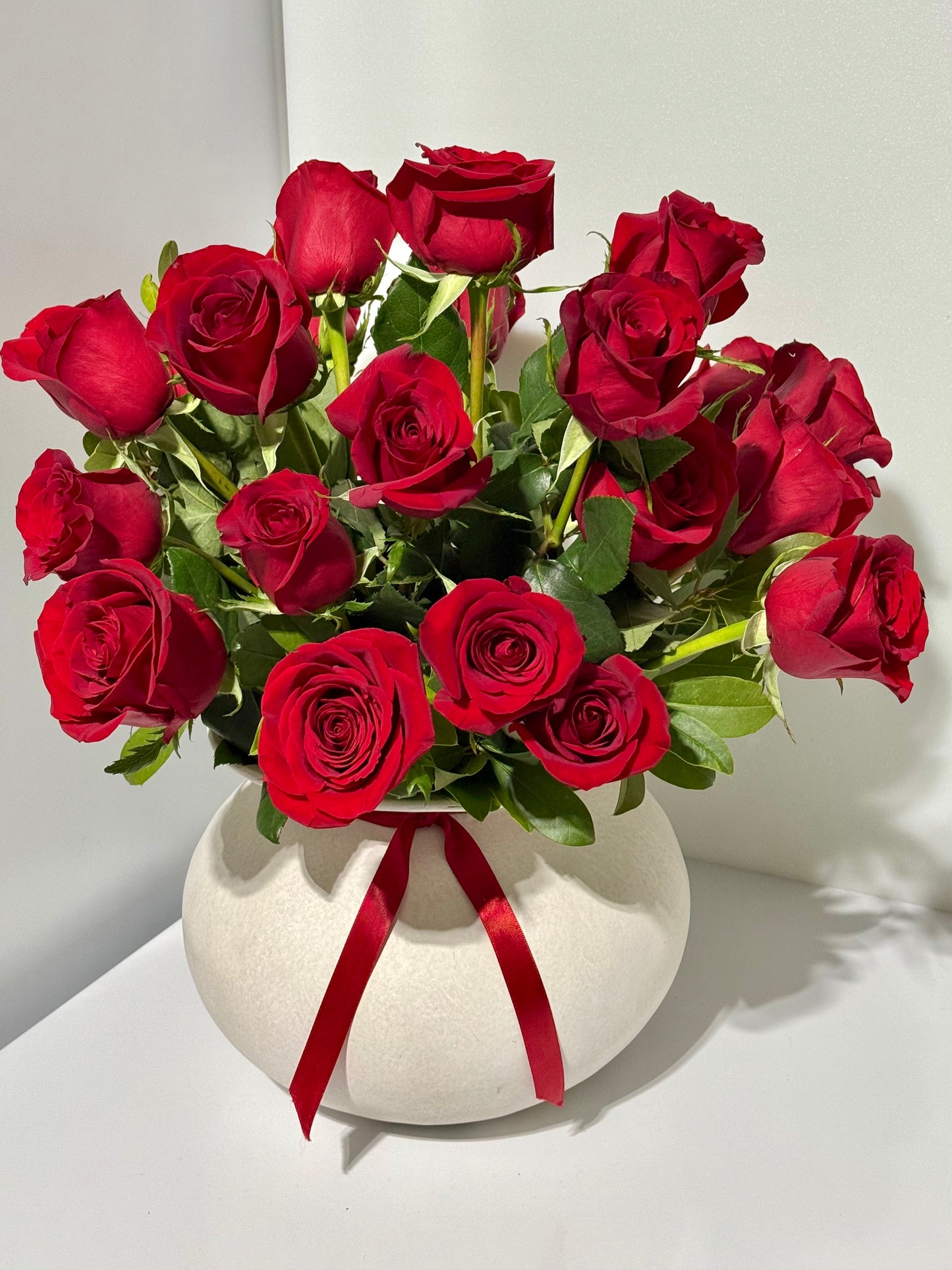 24 Red Roses & Greens in Premium Vase